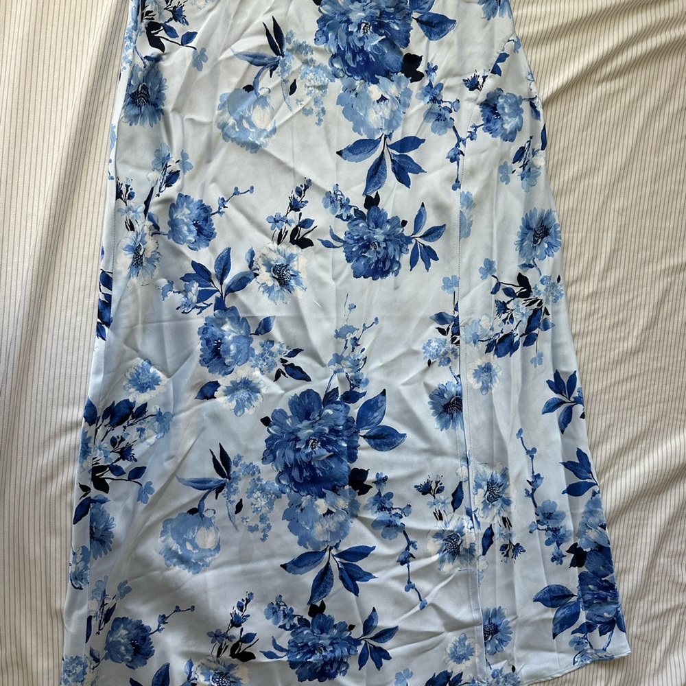 Francesca's Collections Sky Blue Floral Maxi Skirt